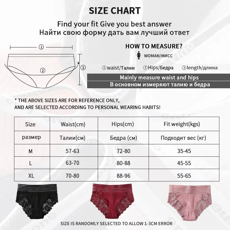 Breathable Lace & Ribbed Underwear 3pcs/Set