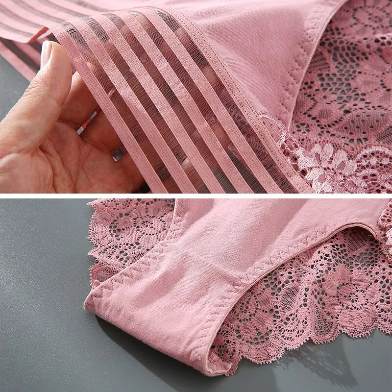 Breathable Lace & Ribbed Underwear 3pcs/Set