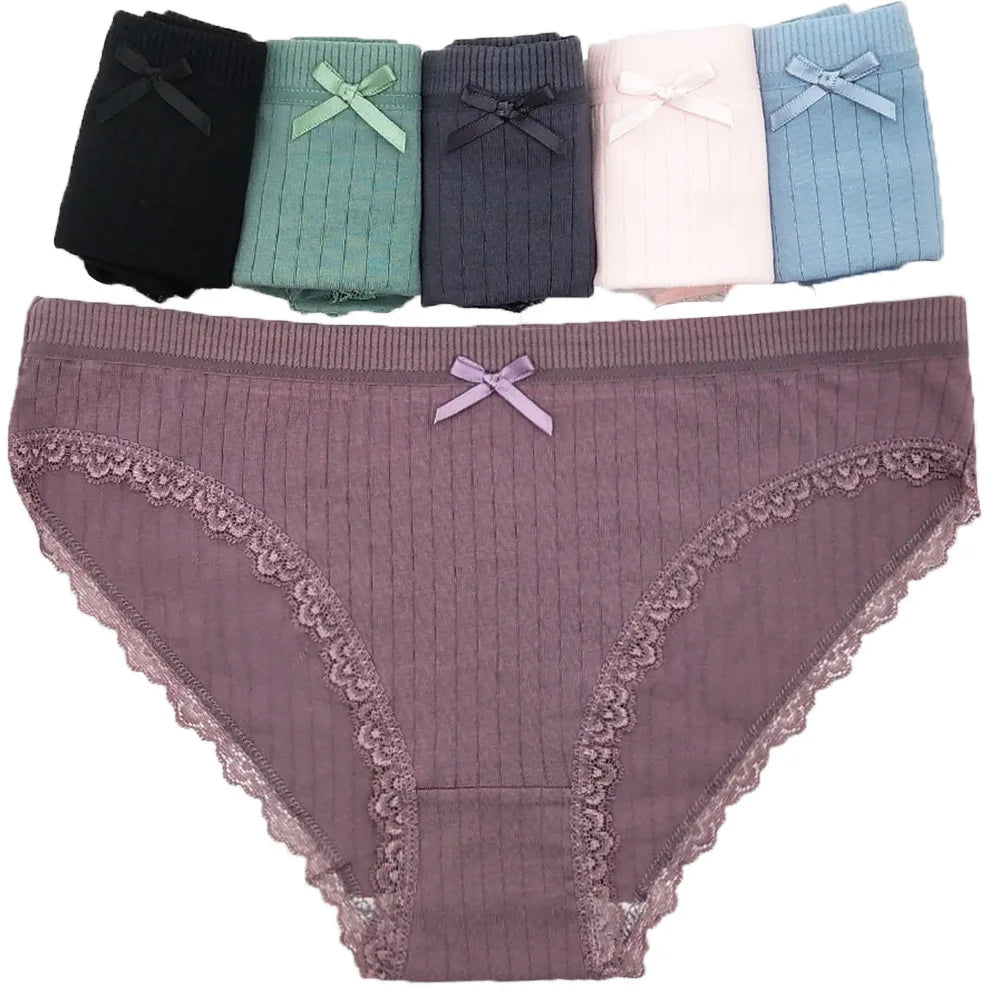 Cotton Underwear With Bow 6 Pcs/Set