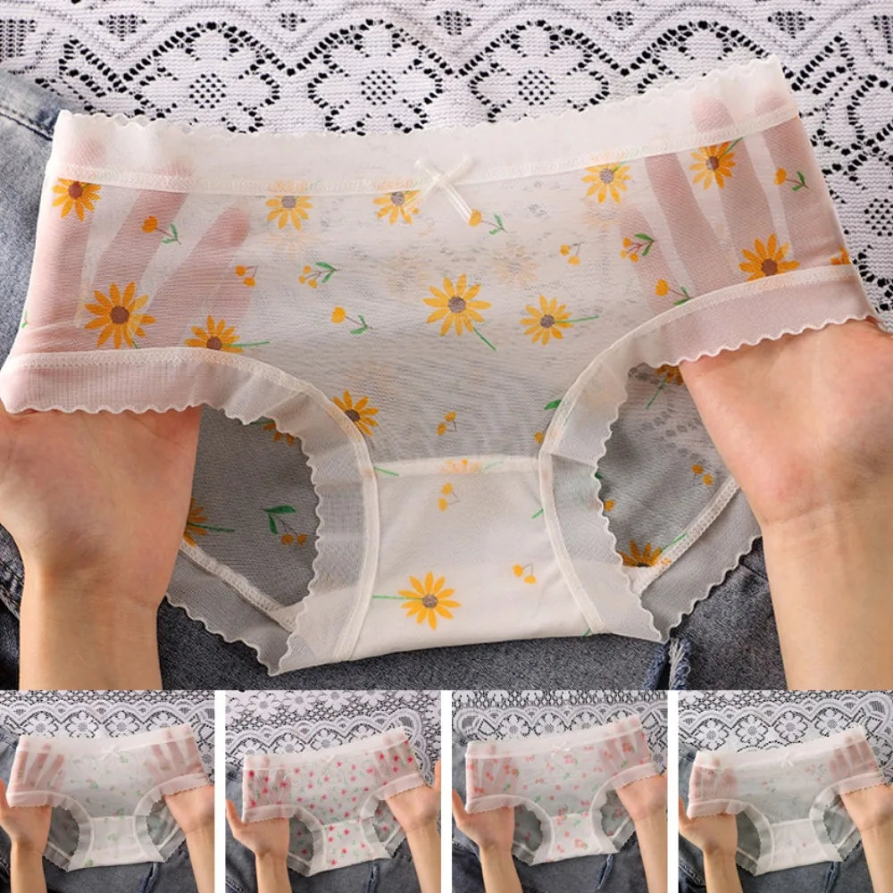 Ultra-Thin Mesh Flower Panties 5 Pcs/Set