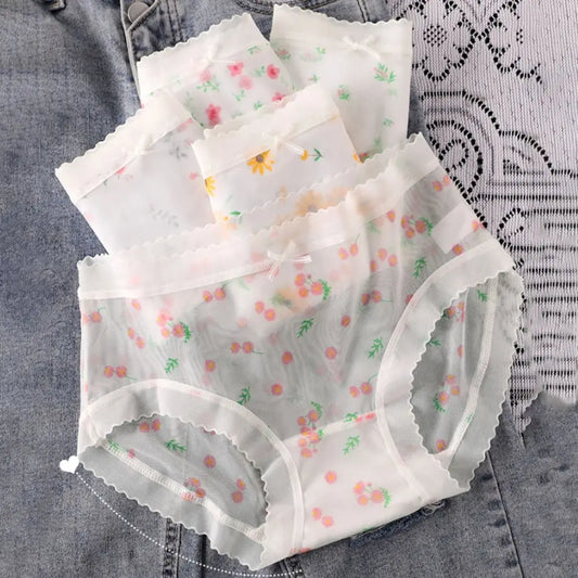 Ultra-Thin Mesh Flower Panties 5 Pcs/Set